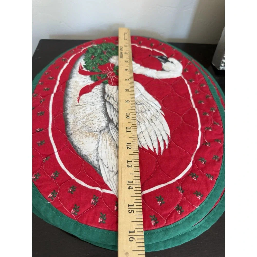 Vintage Christmas Placemats Set Of 4 Swan With Wreath‎ Red Multi